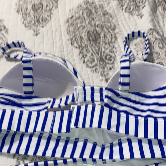Blue n white striped two piece bathing suit never worn - Picture 3 of 5